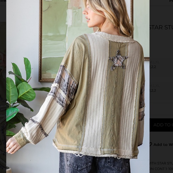 Oli and Hali “ San Juan” Oli & Hali Mixed Fabric Star Patch Top SR25 - Picture 5 of 7
